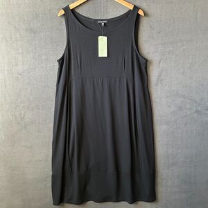Eileen Fisher Cut-Out Oval Dress Black Stretch Jersey Knit Sleeveless - XL NWT